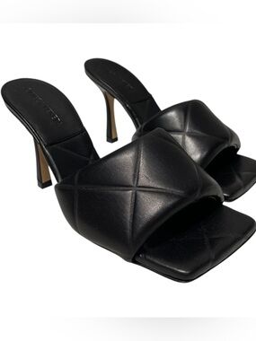 Bottega Veneta Black Quilted Leather Square-Toe High Heel Mules
